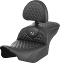 SADDLEMEN Roadsofa™ Seat - with Backrest - Honeycomb - Gray Stitch - FLTR/FLHX '23-'24 823-07-189B2 — image 1