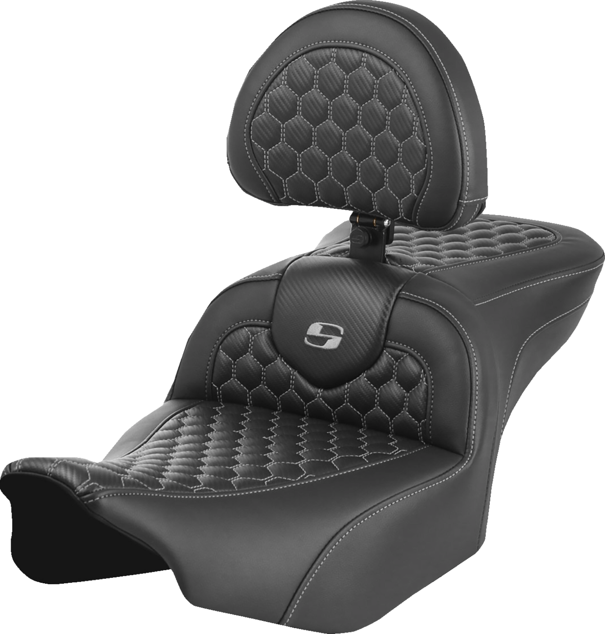 SADDLEMEN Roadsofa™ Seat - with Backrest - Honeycomb - Gray Stitch - FLTR/FLHX '23-'24 823-07-189B2 — image 1