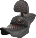 SADDLEMEN Roadsofa™ Seat - with Backrest - Honeycomb - Orange Stitch - FLTR/FLHX '23-'24 823-07-189B3 — image 1