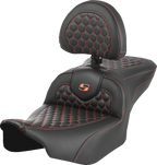 SADDLEMEN Roadsofa™ Seat - with Backrest - Honeycomb - Orange Stitch - FLTR/FLHX '23-'24 823-07-189B3 — image 1