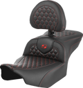 SADDLEMEN Roadsofa™ Seat - with Backrest - Honeycomb - Red Stitch - FLTR/FLHX '23-'24 823-07-189B4 — image 1