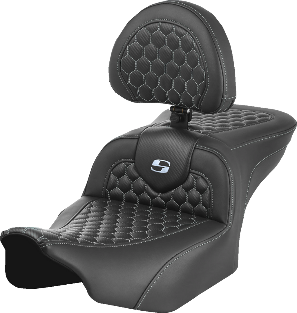 SADDLEMEN Roadsofa™ Seat - with Backrest - Honeycomb - Silver Stitch - FLTR/FLHX '23-'24 823-07-189B5 — image 1