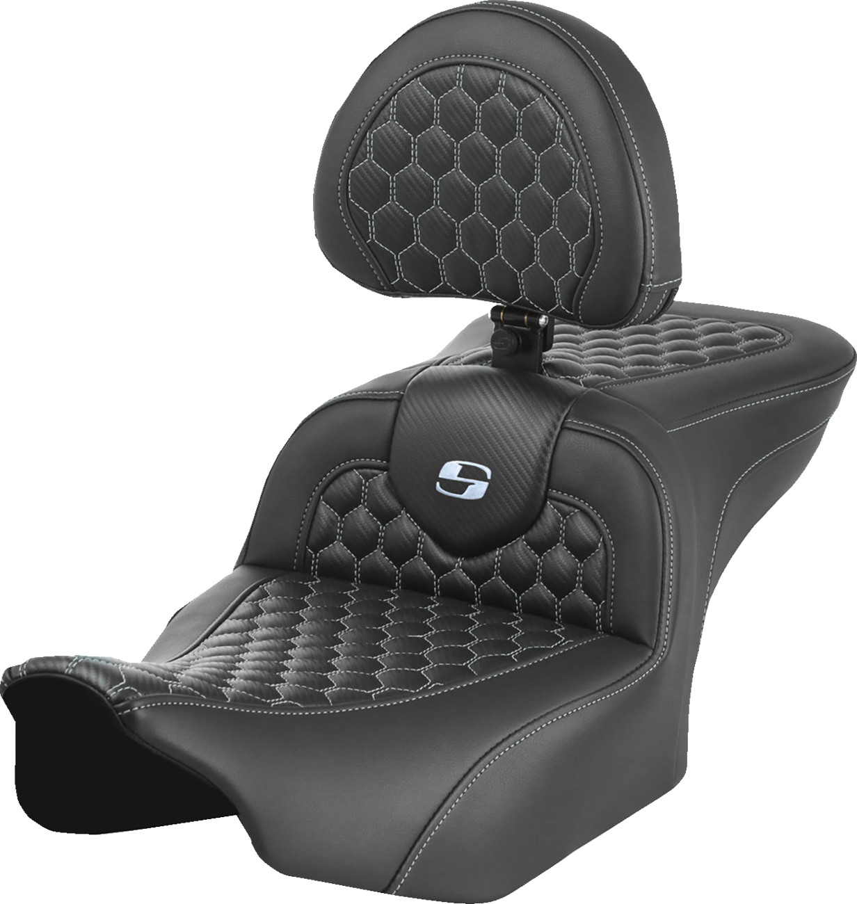 SADDLEMEN Roadsofa™ Seat - with Backrest - Honeycomb - Silver Stitch - FLTR/FLHX '23-'24 823-07-189B5 — image 1