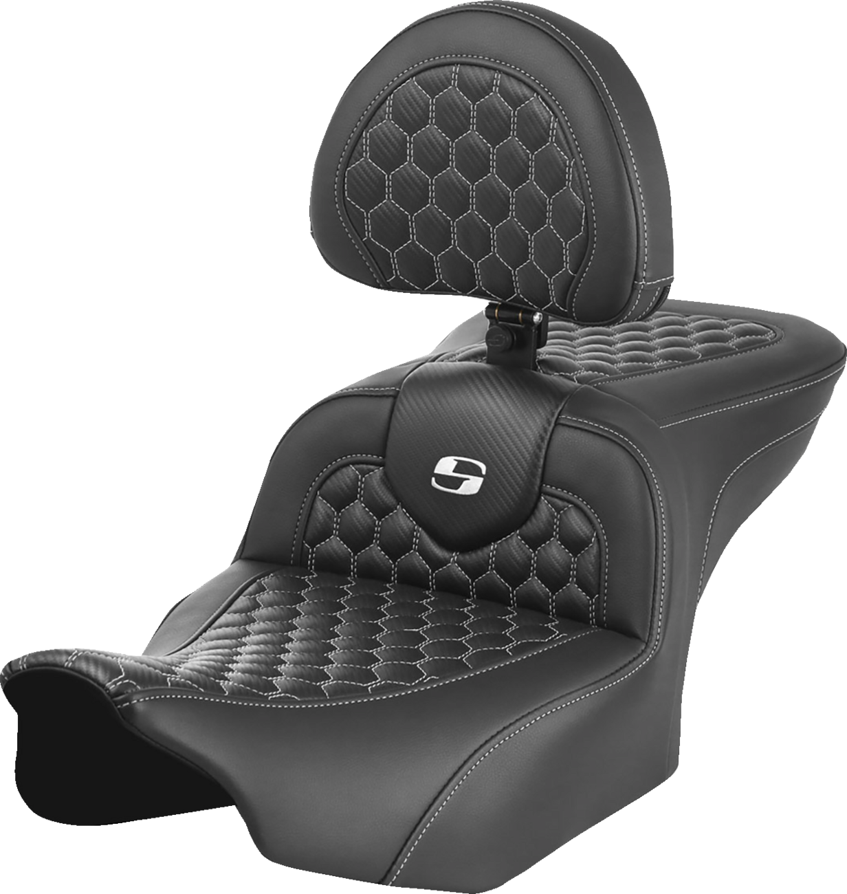 SADDLEMEN Roadsofa™ Seat - with Backrest - Honeycomb - White Stitch - FLTR/FLHX '23-'24 823-07-189B6 — image 1
