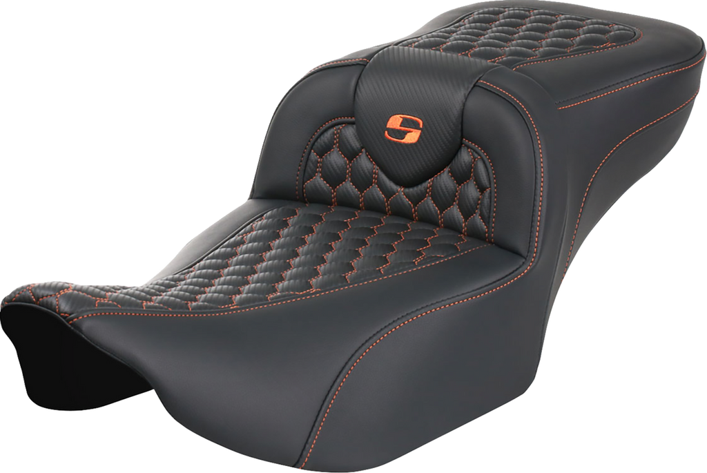SADDLEMEN Roadsofa™ Extended Reach Seat - without Backrest - Honeycomb - Orange Stitch - FLTR/FLHX '23-'24 823-07-19003 — image 1