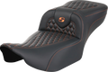 SADDLEMEN Roadsofa™ Extended Reach Seat - without Backrest - Honeycomb - Orange Stitch - FLTR/FLHX '23-'24 823-07-19003 — image 1