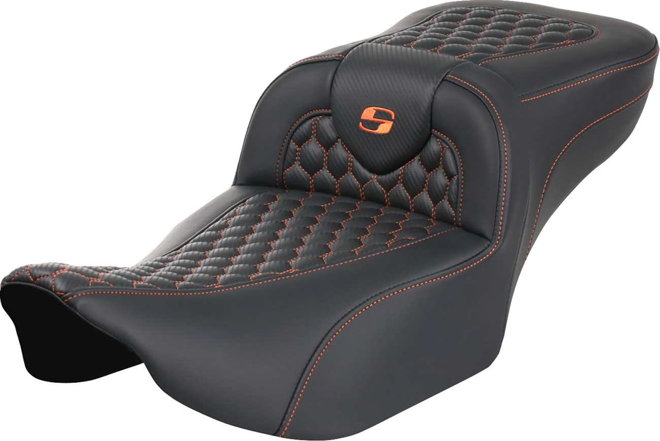 SADDLEMEN Roadsofa™ Extended Reach Seat - without Backrest - Honeycomb - Orange Stitch - FLTR/FLHX '23-'24 823-07-19003 — image 1