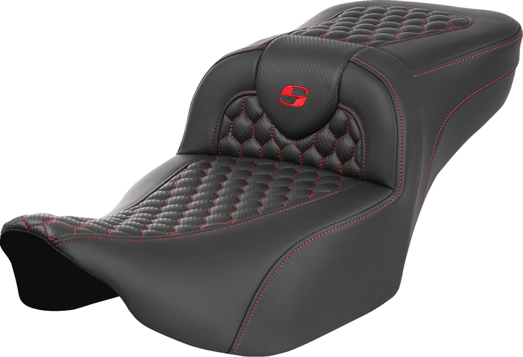 SADDLEMEN Roadsofa™ Extended Reach Seat - without Backrest - Honeycomb - Red Stitch - FLTR/FLHX '23-'24 823-07-19004 — image 1