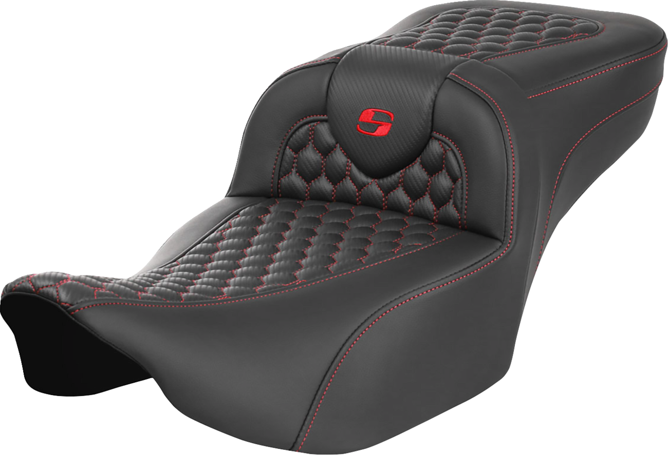 SADDLEMEN Roadsofa™ Extended Reach Seat - without Backrest - Honeycomb - Red Stitch - FLTR/FLHX '23-'24 823-07-19004 — image 1
