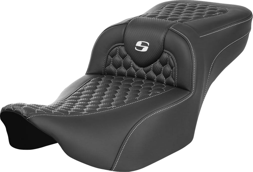 SADDLEMEN Roadsofa™ Extended Reach Seat - without Backrest - Honeycomb - White Stitch - FLTR/FLHX '23-'24 823-07-19006 — image 1