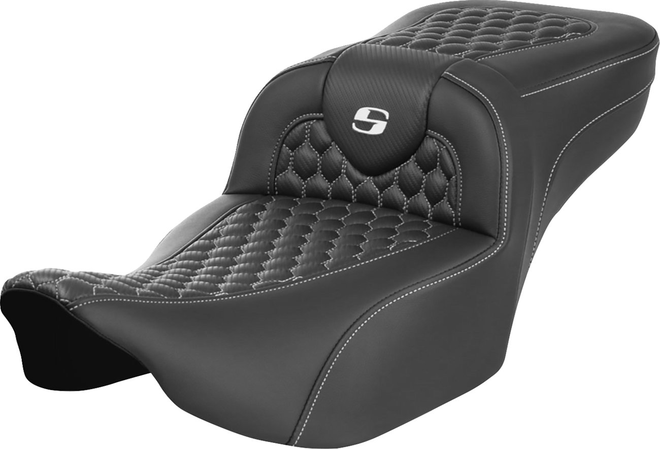 SADDLEMEN Roadsofa™ Extended Reach Seat - without Backrest - Honeycomb - White Stitch - FLTR/FLHX '23-'24 823-07-19006 — image 1