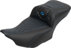 SADDLEMEN Roadsofa™ Extended Reach Seat - with Backrest - Honeycomb - Blue Stitch - FLTR/FLHX '23-'24 823-07-190B1 — image 1