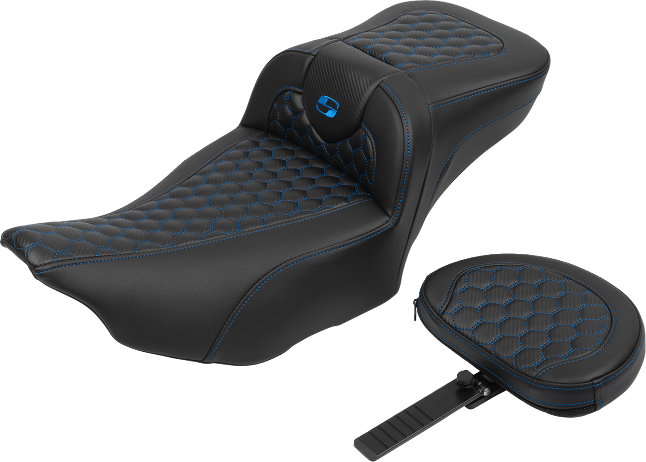 SADDLEMEN Roadsofa™ Extended Reach Seat - with Backrest - Honeycomb - Blue Stitch - FLTR/FLHX '23-'24 823-07-190B1 — image 2