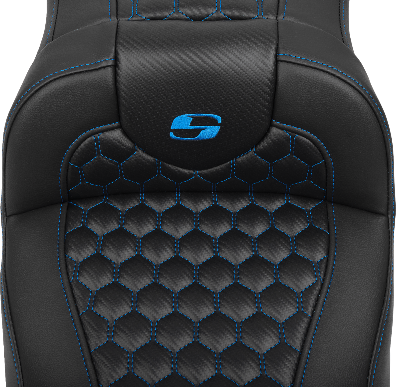 SADDLEMEN Roadsofa™ Extended Reach Seat - with Backrest - Honeycomb - Blue Stitch - FLTR/FLHX '23-'24 823-07-190B1 — image 4