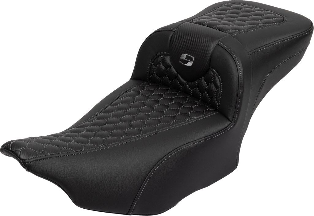 SADDLEMEN Roadsofa™ Extended Reach Seat - with Backrest - Honeycomb - Dark Gray Stitch - FLTR/FLHX '23-'24 823-07-190B2 — image 1