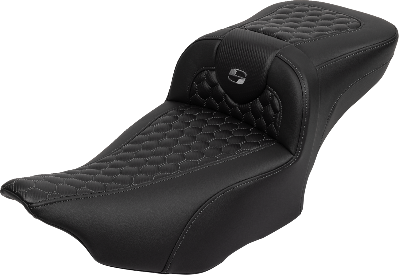 SADDLEMEN Roadsofa™ Extended Reach Seat - with Backrest - Honeycomb - Dark Gray Stitch - FLTR/FLHX '23-'24 823-07-190B2 — image 1