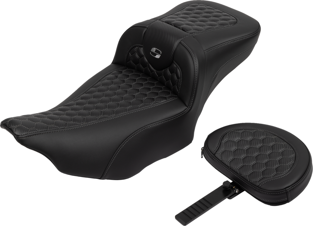SADDLEMEN Roadsofa™ Extended Reach Seat - with Backrest - Honeycomb - Dark Gray Stitch - FLTR/FLHX '23-'24 823-07-190B2 — image 2