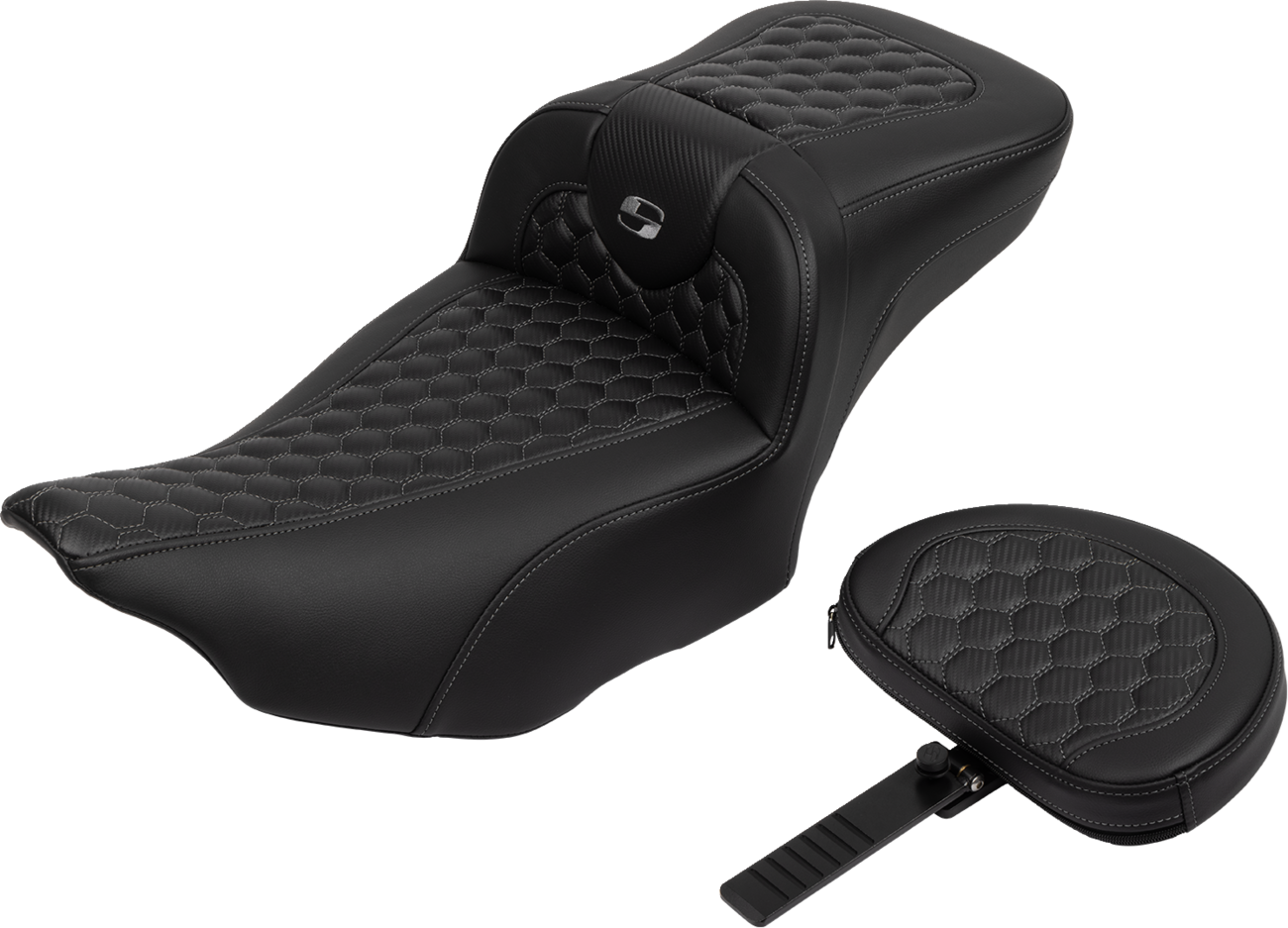 SADDLEMEN Roadsofa™ Extended Reach Seat - with Backrest - Honeycomb - Dark Gray Stitch - FLTR/FLHX '23-'24 823-07-190B2 — image 2