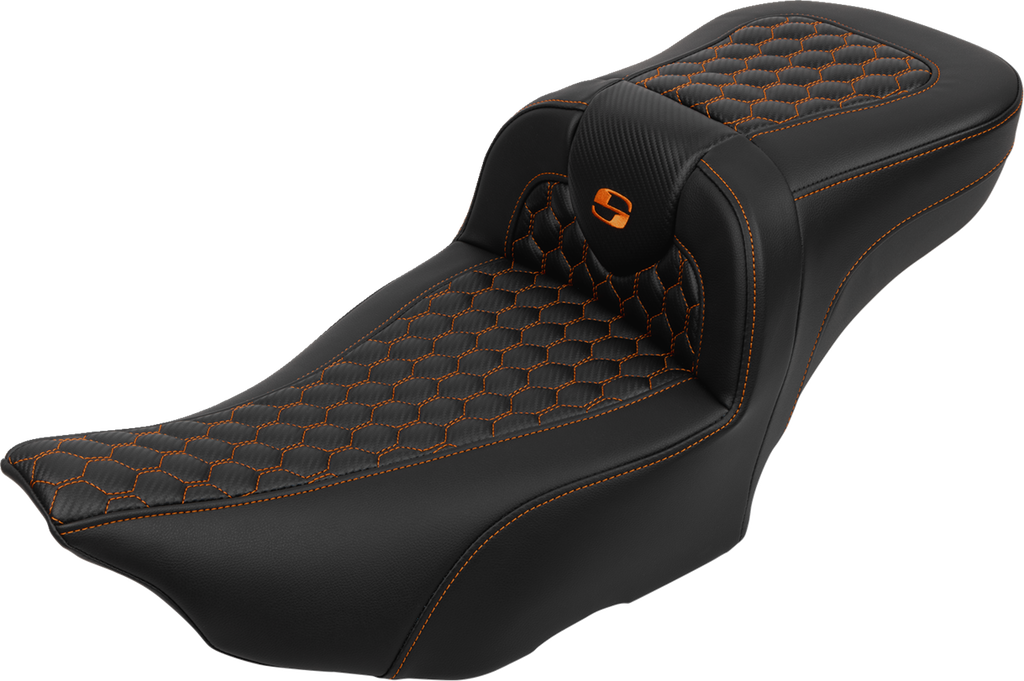 SADDLEMEN Roadsofa™ Extended Reach Seat - with Backrest - Honeycomb - Orange Stitch - FLTR/FLHX '23-'24 823-07-190B3 — image 1