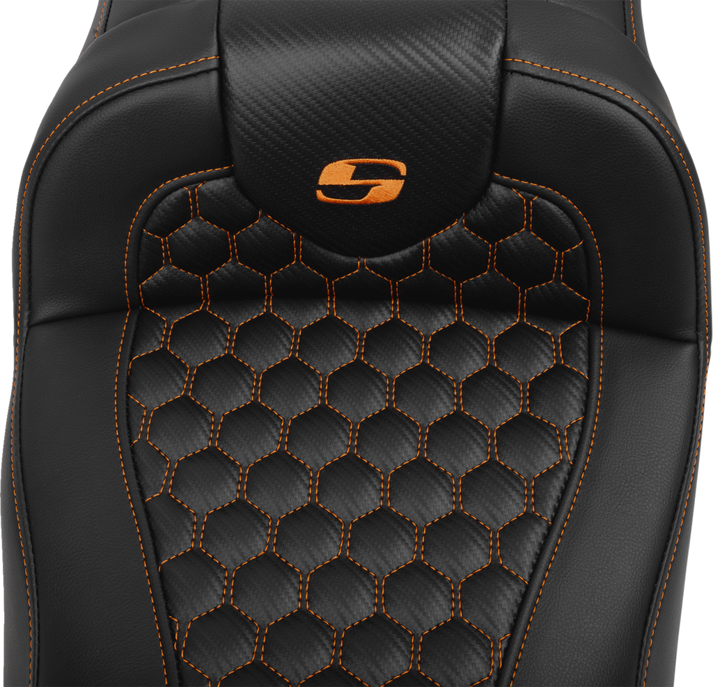 SADDLEMEN Roadsofa™ Extended Reach Seat - with Backrest - Honeycomb - Orange Stitch - FLTR/FLHX '23-'24 823-07-190B3 — image 5