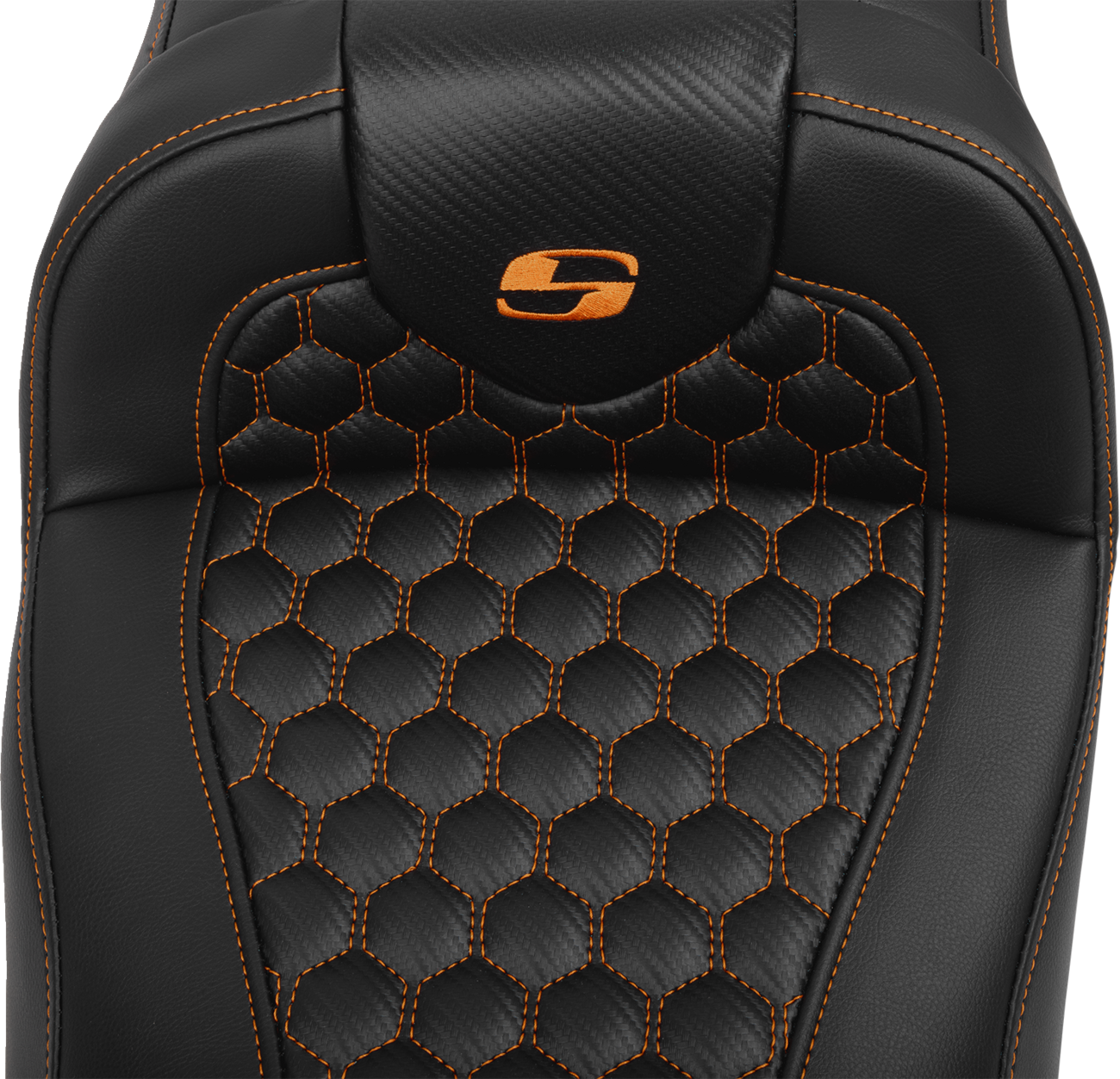 SADDLEMEN Roadsofa™ Extended Reach Seat - with Backrest - Honeycomb - Orange Stitch - FLTR/FLHX '23-'24 823-07-190B3 — image 5