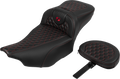 SADDLEMEN Roadsofa™ Extended Reach Seat - with Backrest - Honeycomb - Red Stitch - FLTR/FLHX '23-'24 823-07-190B4 — image 1