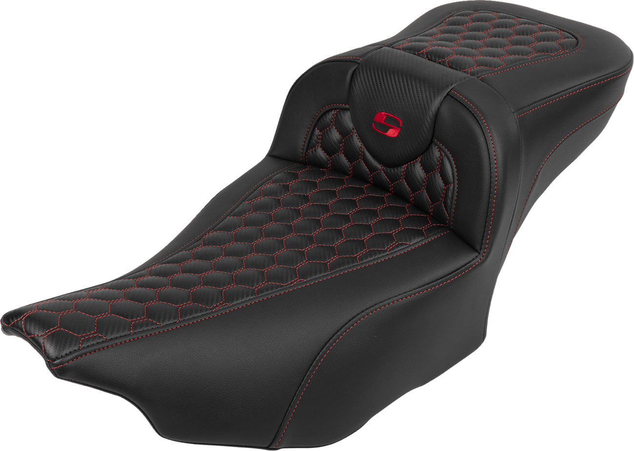 SADDLEMEN Roadsofa™ Extended Reach Seat - with Backrest - Honeycomb - Red Stitch - FLTR/FLHX '23-'24 823-07-190B4 — image 2