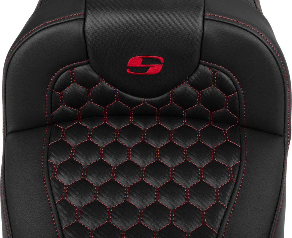 SADDLEMEN Roadsofa™ Extended Reach Seat - with Backrest - Honeycomb - Red Stitch - FLTR/FLHX '23-'24 823-07-190B4 — image 5