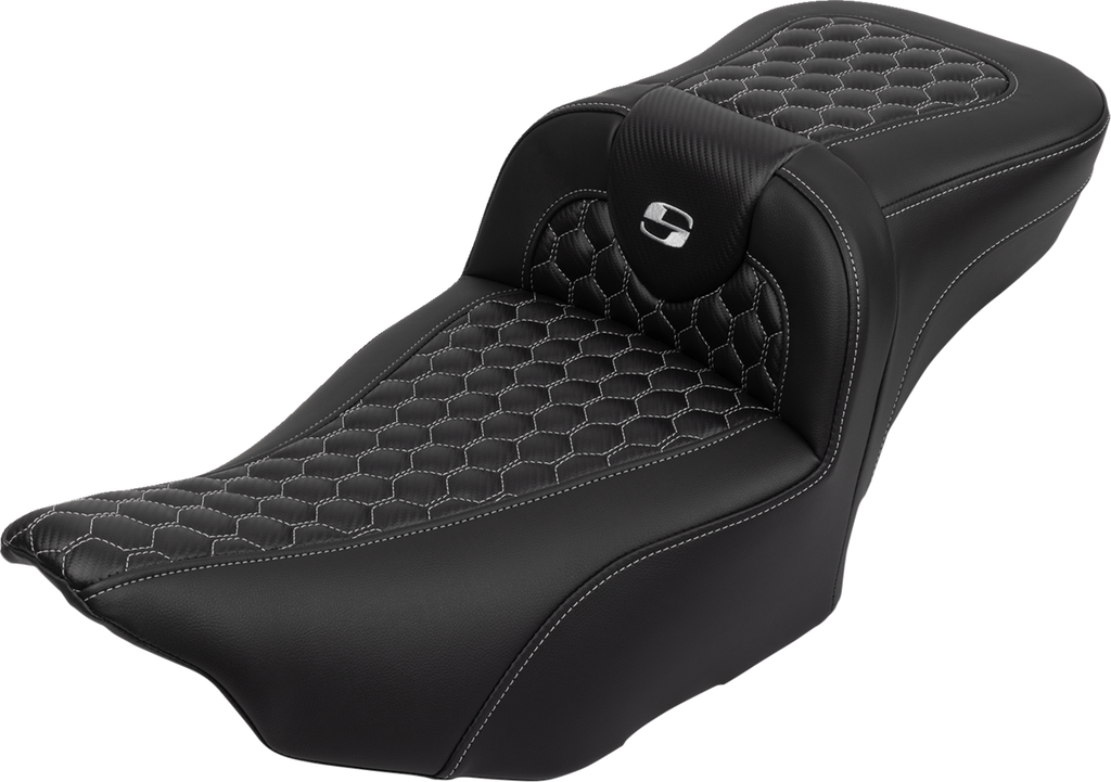 SADDLEMEN Roadsofa™ Extended Reach Seat - with Backrest - Honeycomb - Silver Stitch - FLTR/FLHX '23-'24 823-07-190B5 — image 1