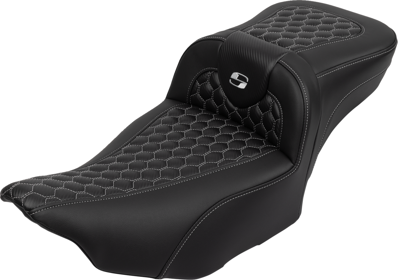 SADDLEMEN Roadsofa™ Extended Reach Seat - with Backrest - Honeycomb - Silver Stitch - FLTR/FLHX '23-'24 823-07-190B5 — image 1