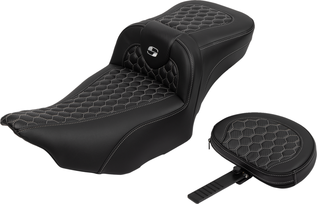 SADDLEMEN Roadsofa™ Extended Reach Seat - with Backrest - Honeycomb - Silver Stitch - FLTR/FLHX '23-'24 823-07-190B5 — image 3