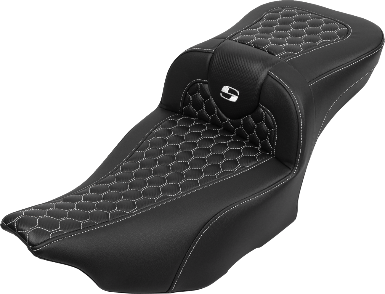 SADDLEMEN Roadsofa™ Extended Reach Seat - with Backrest - Honeycomb - White Stitch - FLTR/FLHX '23-'24 823-07-190B6 — image 1