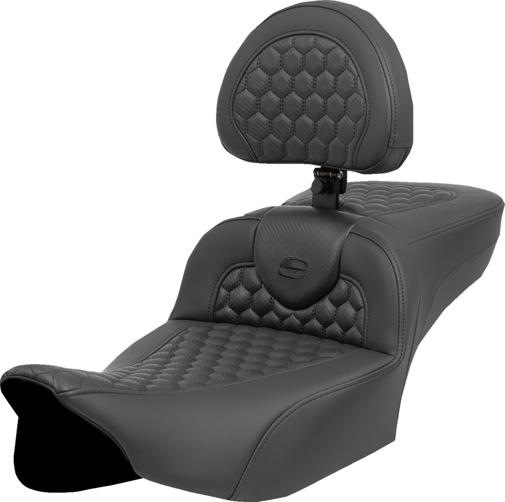 SADDLEMEN Heated RoadSofa™ Seat - Extended Reach - Honeycomb Stitch - w/ Backrest - FLT/FLH ’23-‘24 823-07-190C0 — image 1
