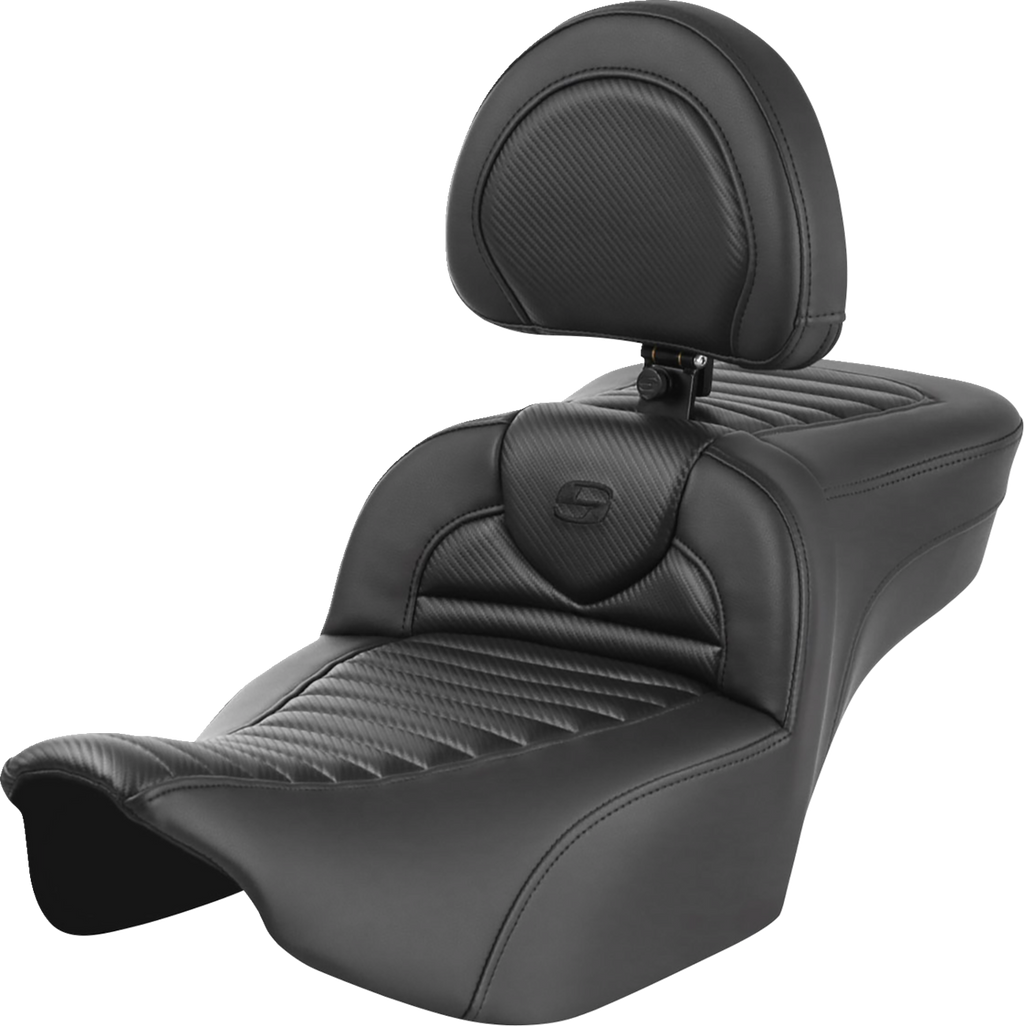 SADDLEMEN Roadsofa™ Extended Reach Seat - with Backrest - Tuck-n-Roll - Carbon Fiber - FLTR/FLHX '23-'24 823-07-205B0 — image 1