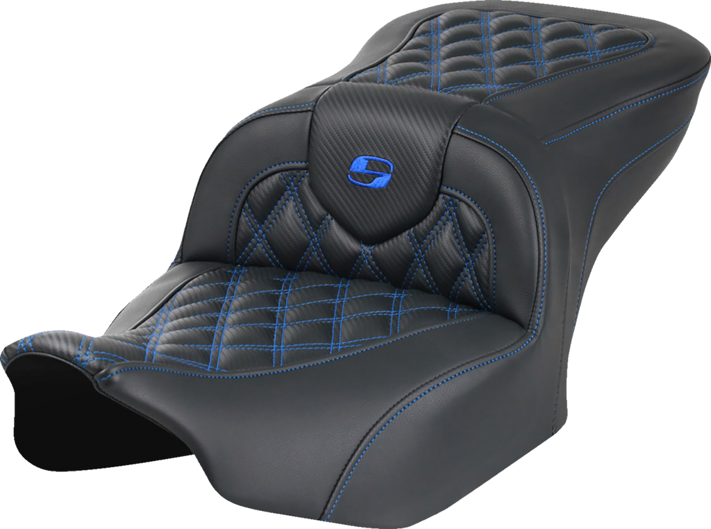 SADDLEMEN RoadSofa™ Seat - without Backrest - Carbon Fiber - Lattice Stitch - Blue Stitch - FLTR/FLHX '23-'24 823-07-20601 — image 1