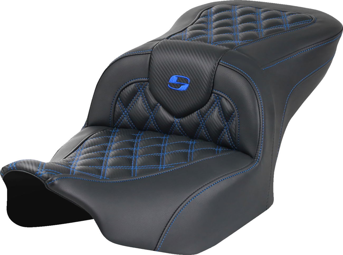 SADDLEMEN RoadSofa™ Seat - without Backrest - Carbon Fiber - Lattice Stitch - Blue Stitch - FLTR/FLHX '23-'24 823-07-20601 — image 1