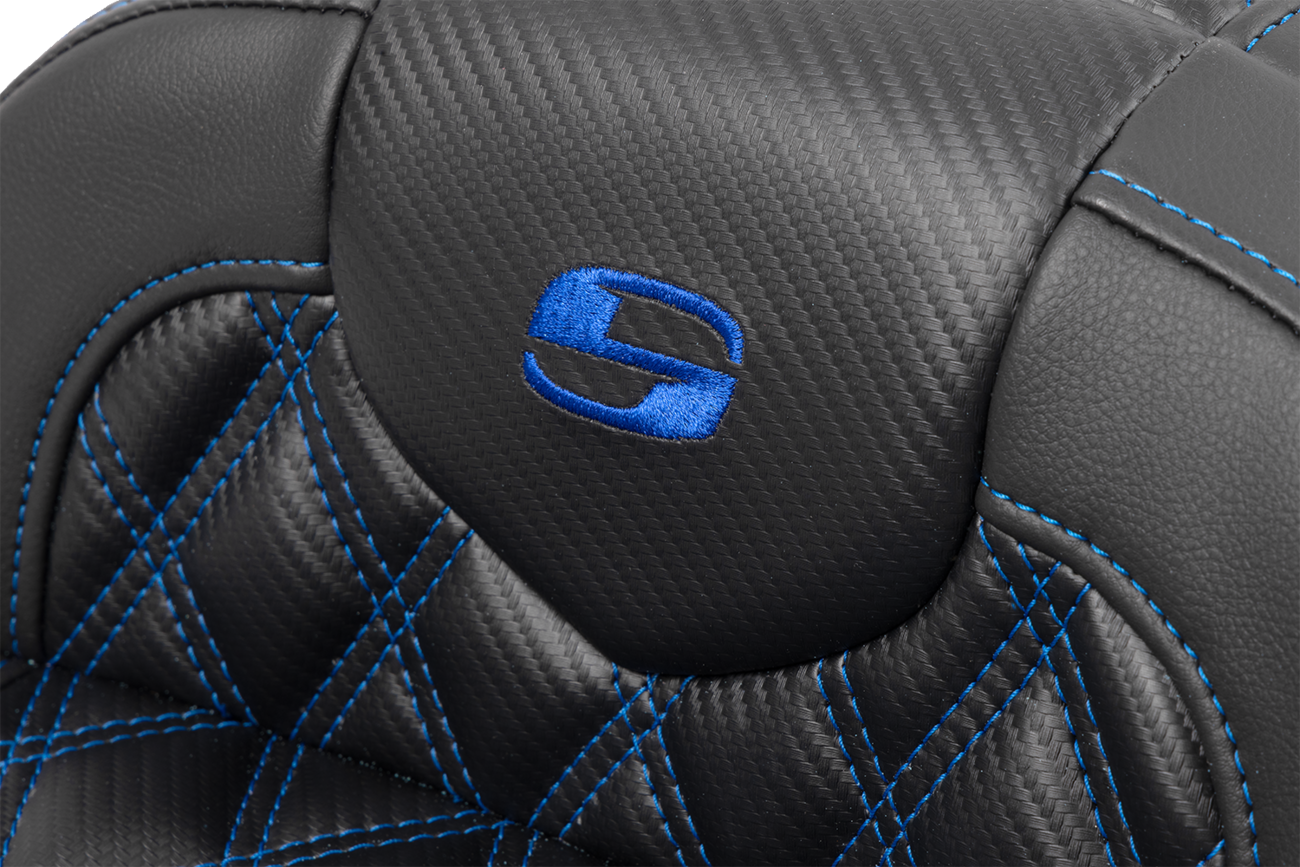 SADDLEMEN RoadSofa™ Seat - without Backrest - Carbon Fiber - Lattice Stitch - Blue Stitch - FLTR/FLHX '23-'24 823-07-20601 — image 2