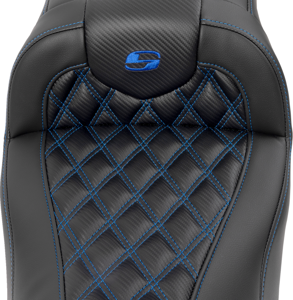SADDLEMEN RoadSofa™ Seat - without Backrest - Carbon Fiber - Lattice Stitch - Blue Stitch - FLTR/FLHX '23-'24 823-07-20601 — image 3