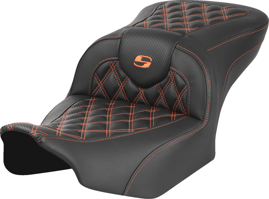 SADDLEMEN RoadSofa™ Seat - without Backrest - Carbon Fiber - Orange Stitch - FL/FX '23-'24 823-07-20603 — image 1