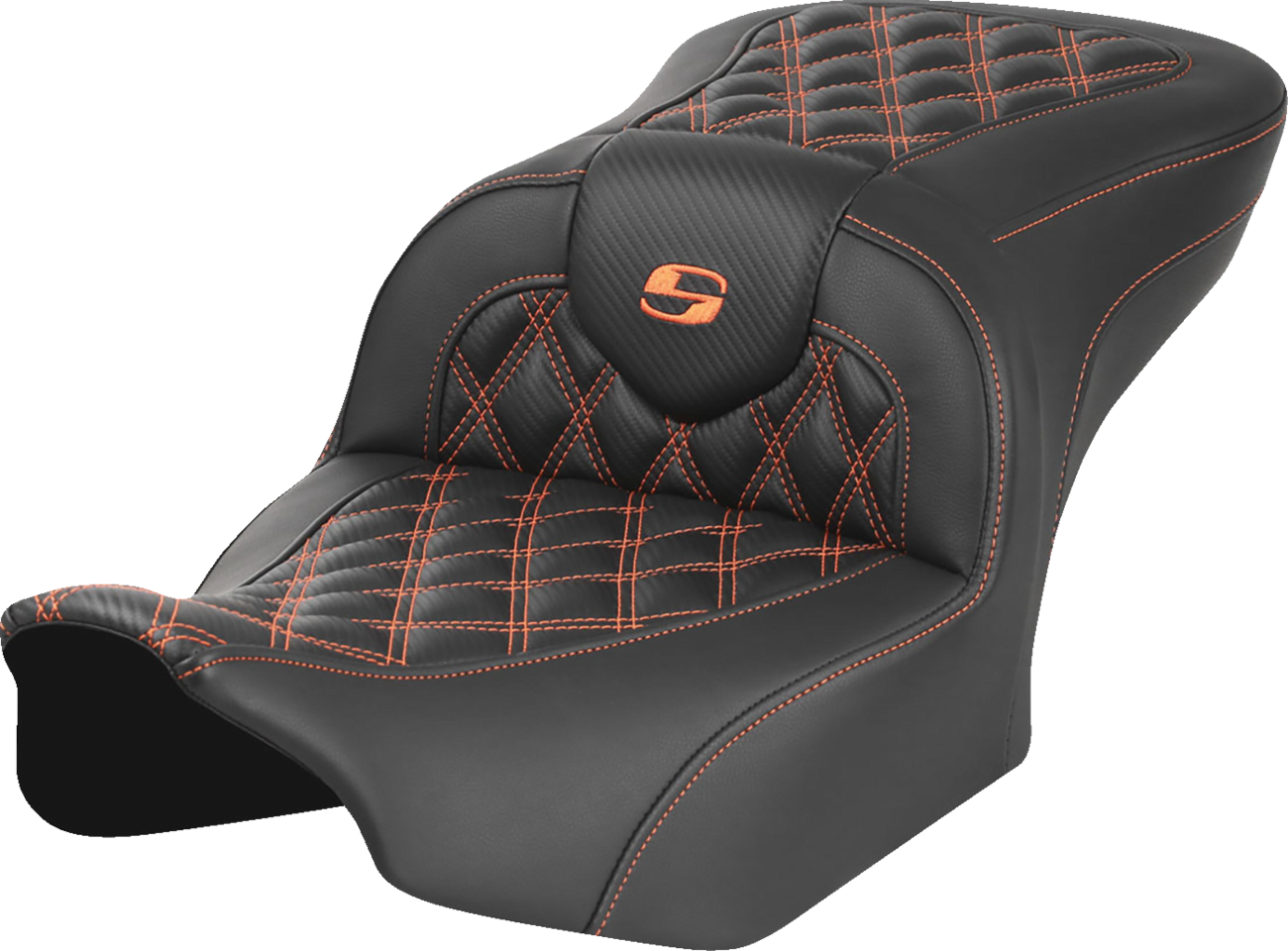 SADDLEMEN RoadSofa™ Seat - without Backrest - Carbon Fiber - Orange Stitch - FL/FX '23-'24 823-07-20603 — image 1