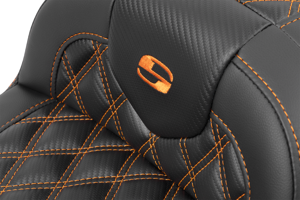 SADDLEMEN RoadSofa™ Seat - without Backrest - Carbon Fiber - Orange Stitch - FL/FX '23-'24 823-07-20603 — image 2