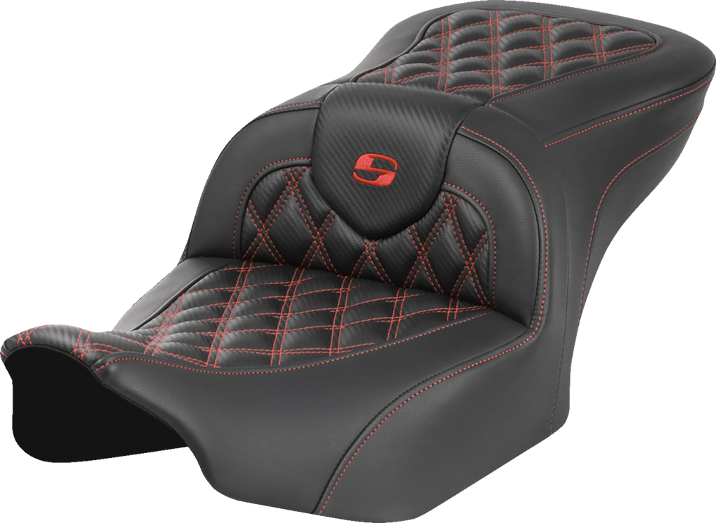 SADDLEMEN RoadSofa™ Seat - without Backrest - Carbon Fiber - Lattice Stitch - Red Stitch - FLTR/FLHX '23-'24 823-07-20604 — image 1