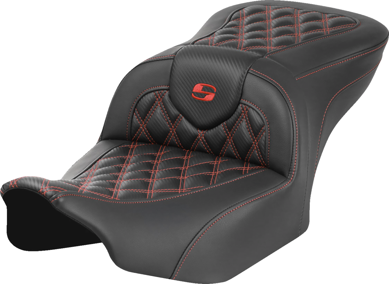 SADDLEMEN RoadSofa™ Seat - without Backrest - Carbon Fiber - Lattice Stitch - Red Stitch - FLTR/FLHX '23-'24 823-07-20604 — image 1