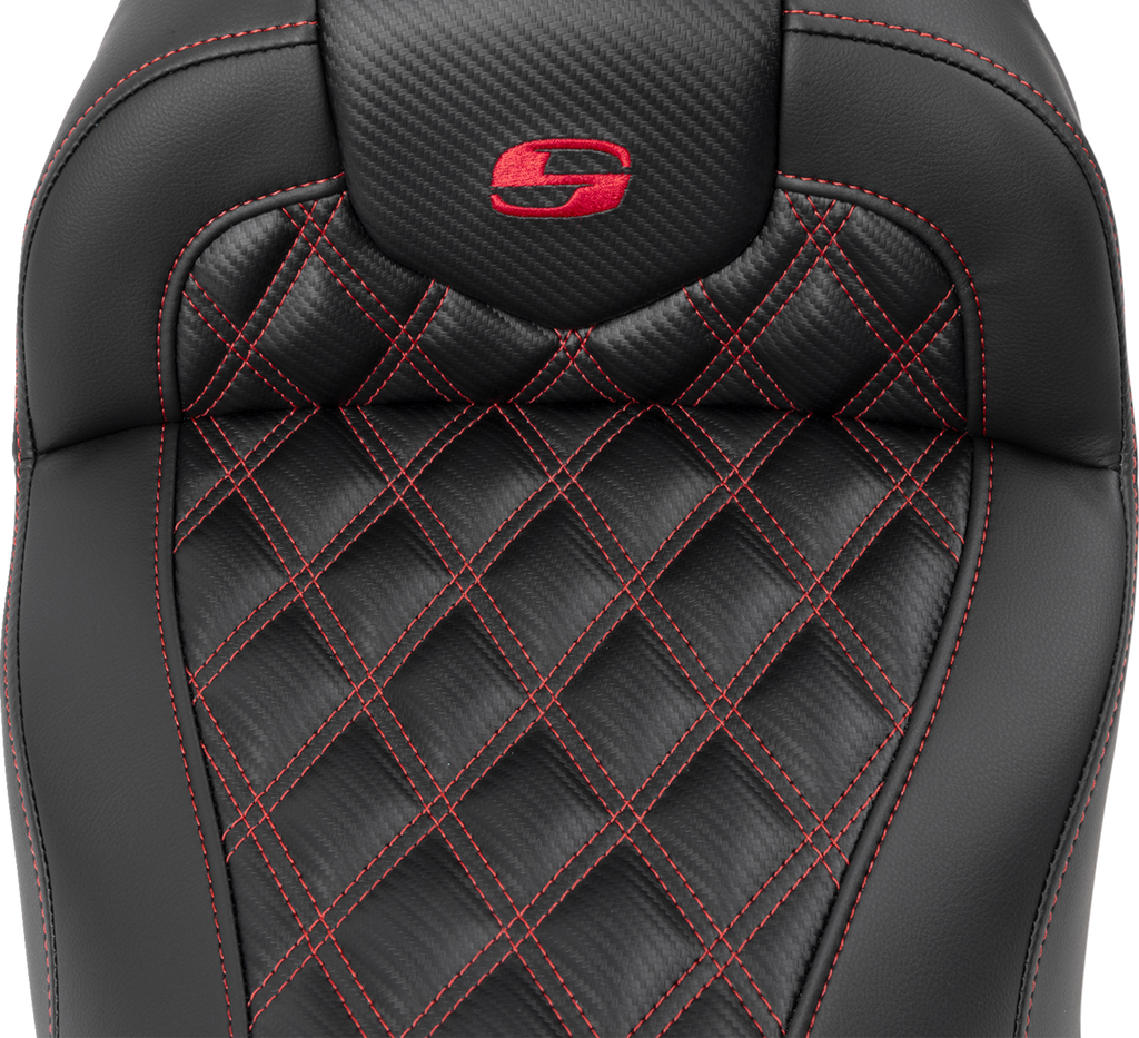 SADDLEMEN RoadSofa™ Seat - without Backrest - Carbon Fiber - Lattice Stitch - Red Stitch - FLTR/FLHX '23-'24 823-07-20604 — image 2