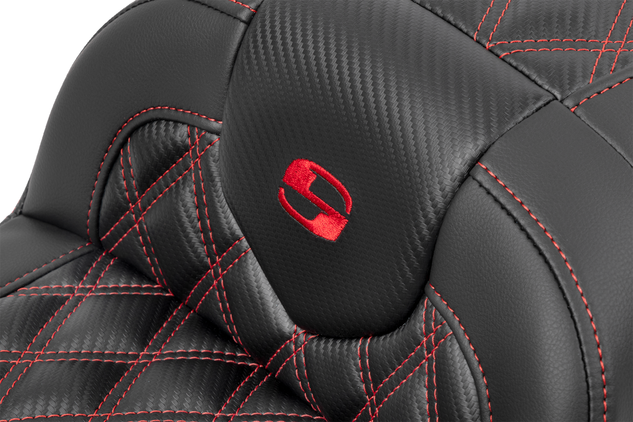 SADDLEMEN RoadSofa™ Seat - without Backrest - Carbon Fiber - Lattice Stitch - Red Stitch - FLTR/FLHX '23-'24 823-07-20604 — image 3