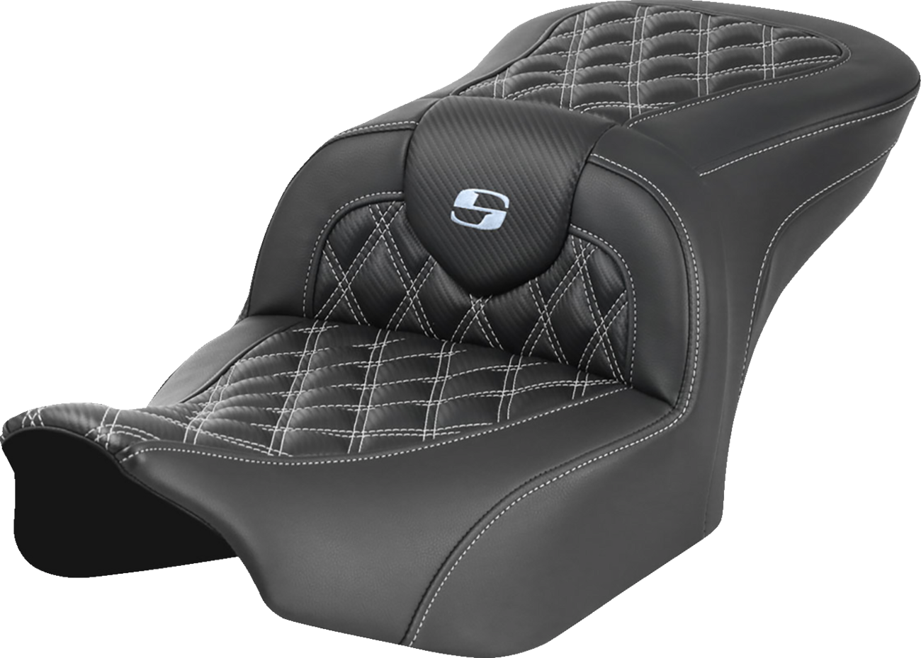 SADDLEMEN RoadSofa™ Carbon Fiber Seat - w/o Backrest - Lattice Stitch - Silver Stitch - FL/FX '23-'24 823-07-20605 — image 1