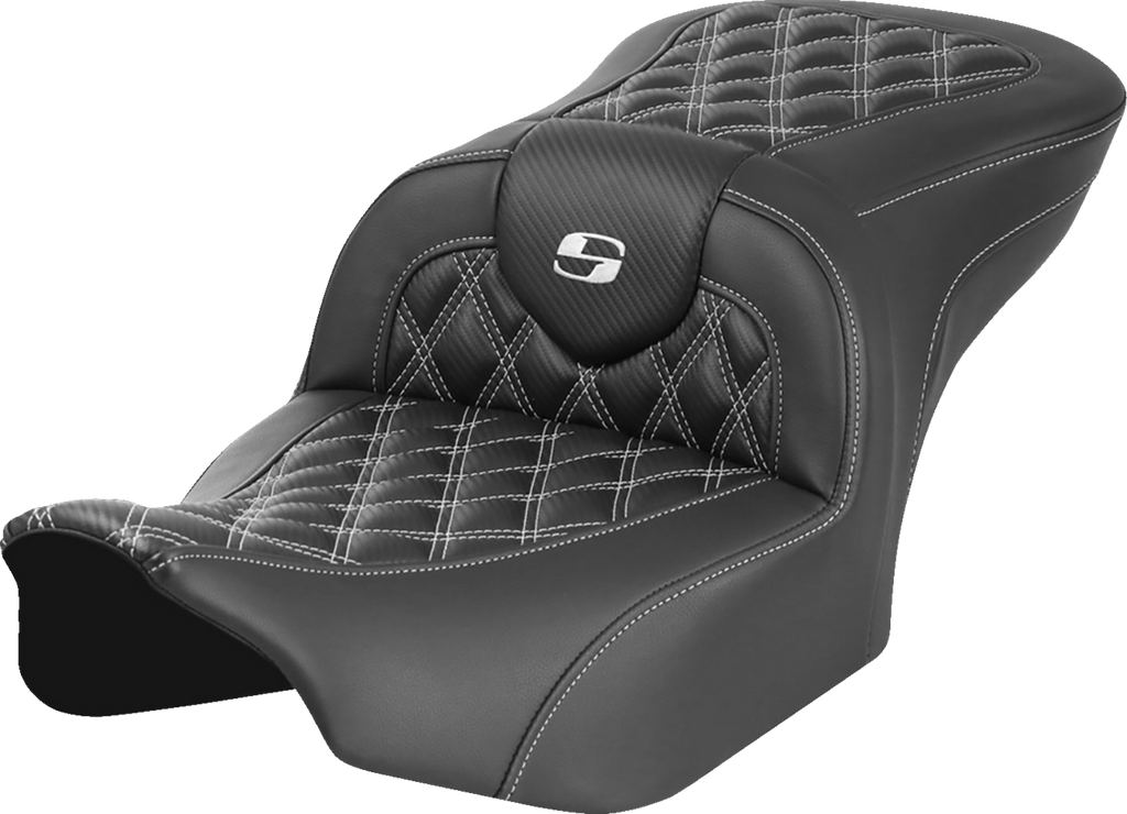 SADDLEMEN RoadSofa™ Seat - without Backrest - Carbon Fiber - Lattice Stitch - White Stitch - FLTR/FLHX '23-'24 823-07-20606 — image 1