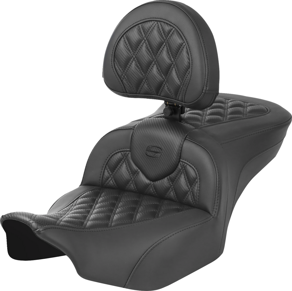 SADDLEMEN RoadSofa™ Seat - with Backrest - Carbon Fiber - Lattice Stitch - FLTR/FLHX '23-'24 823-07-206B0 — image 1