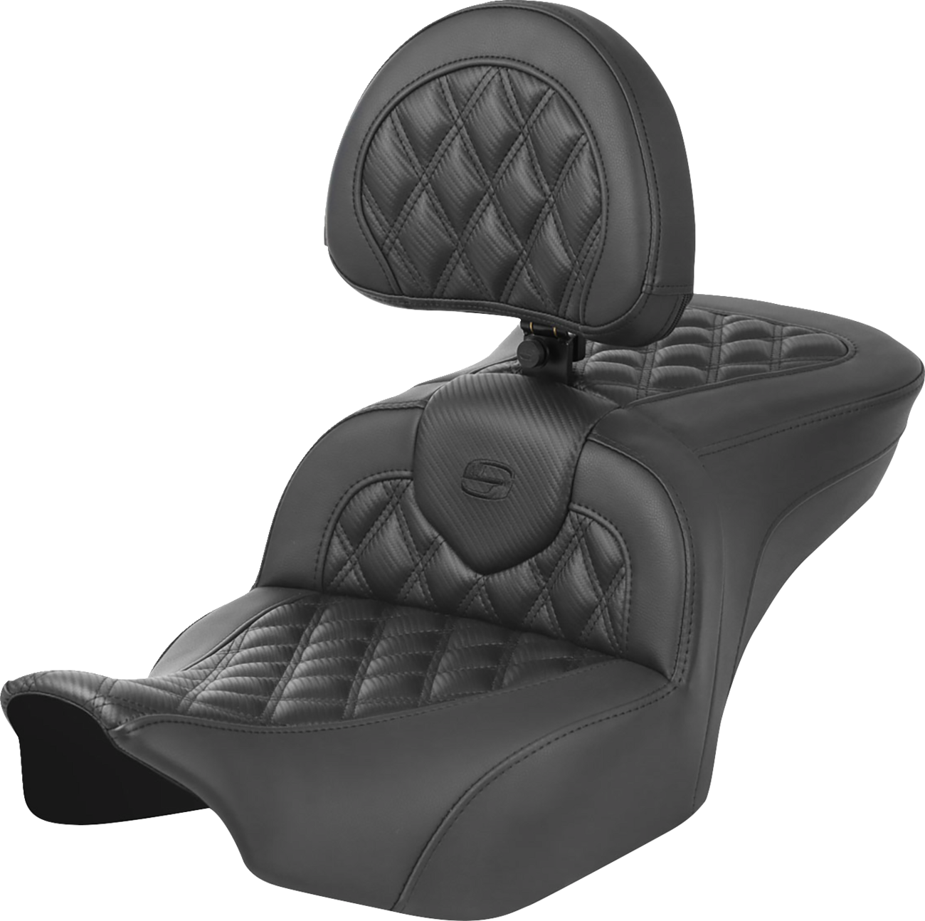 SADDLEMEN RoadSofa™ Seat - with Backrest - Carbon Fiber - Lattice Stitch - FLTR/FLHX '23-'24 823-07-206B0 — image 1