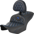 SADDLEMEN RoadSofa™ Seat - with Backrest - Carbon Fiber - Lattice Stitch - Blue Stitch - FLTR/FLHX '23-'24 823-07-206B1 — image 1